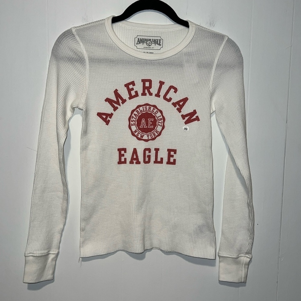 NWT American Eagle Women’s White Waffle Knit Thermal Long Sleeve Shirt 1019